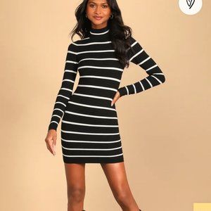 Gratitude Attitude Black Striped Ribbed Cross Back Sweater Dress